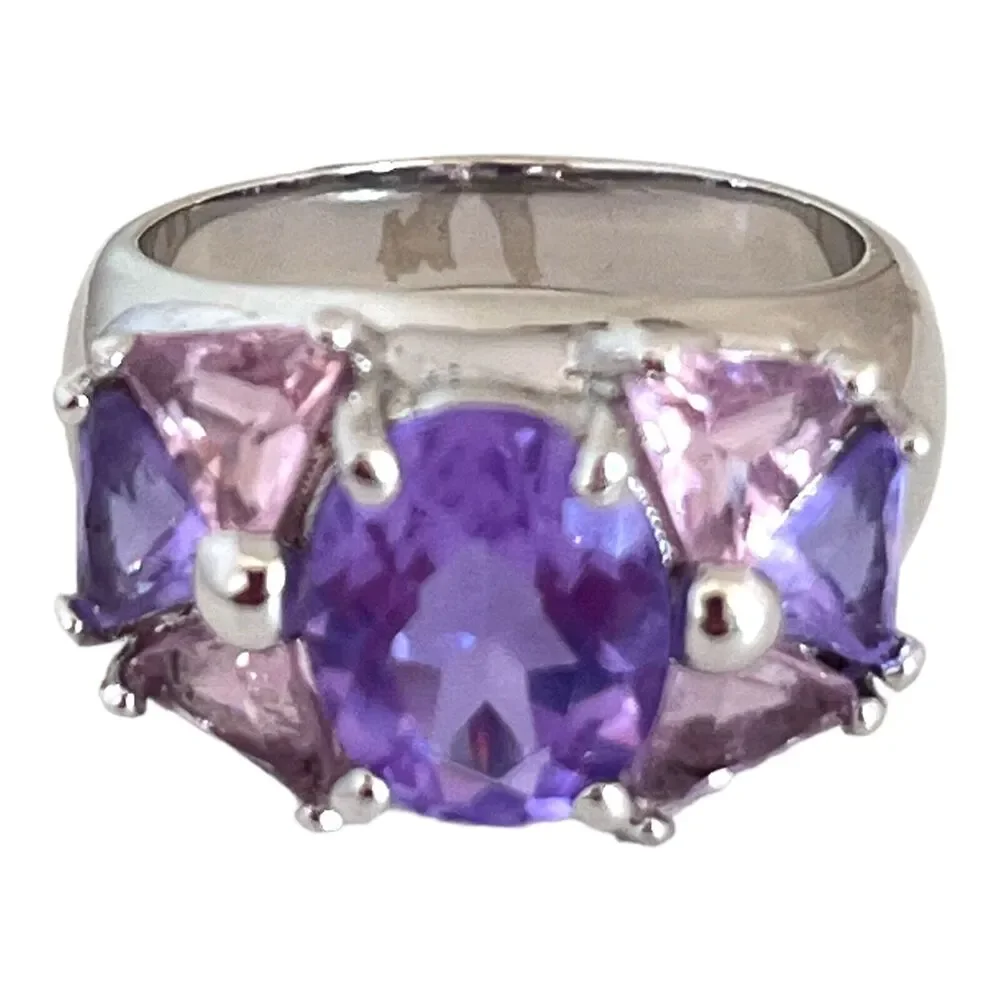 Vintage 1980s Uncas Sterling Silver Purple CZ Multi Stone Ring Size 6.5 - 5Z